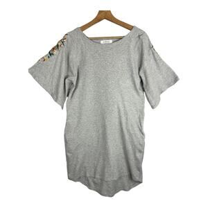 Lowrys Farm Womens size Medium Cotton Fleece Embroidered Jersey Shirt Dress Gray